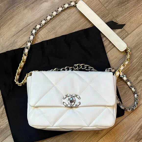 C hanel CC 19 look a like Classic White Quilted Shoulder Bag - Picture 2 of 10